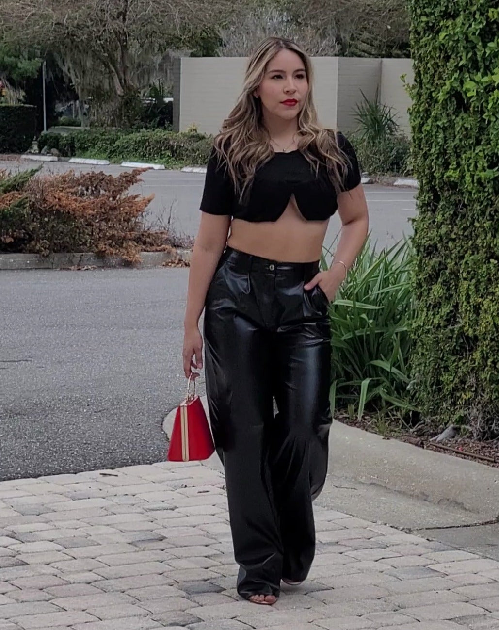 Leather wide leg trouser - Black