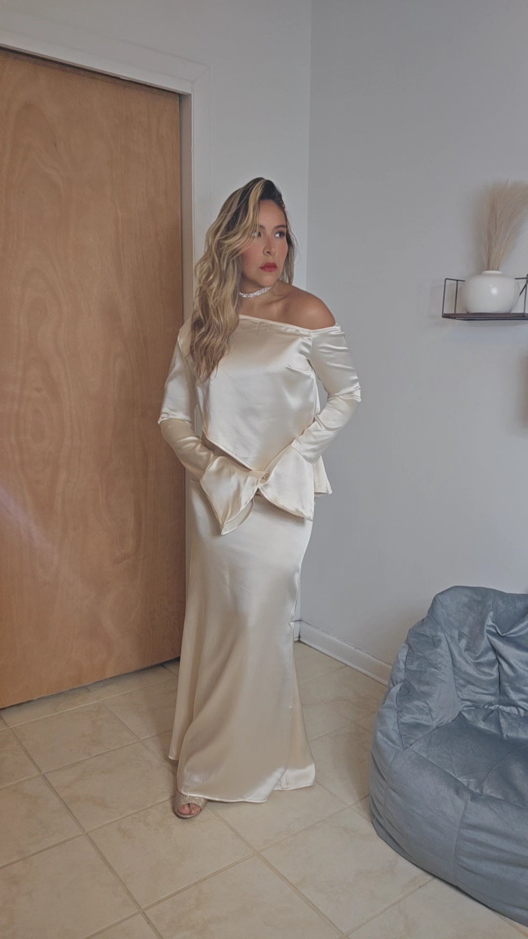 wide sleeve Asymmetric set - Ivory