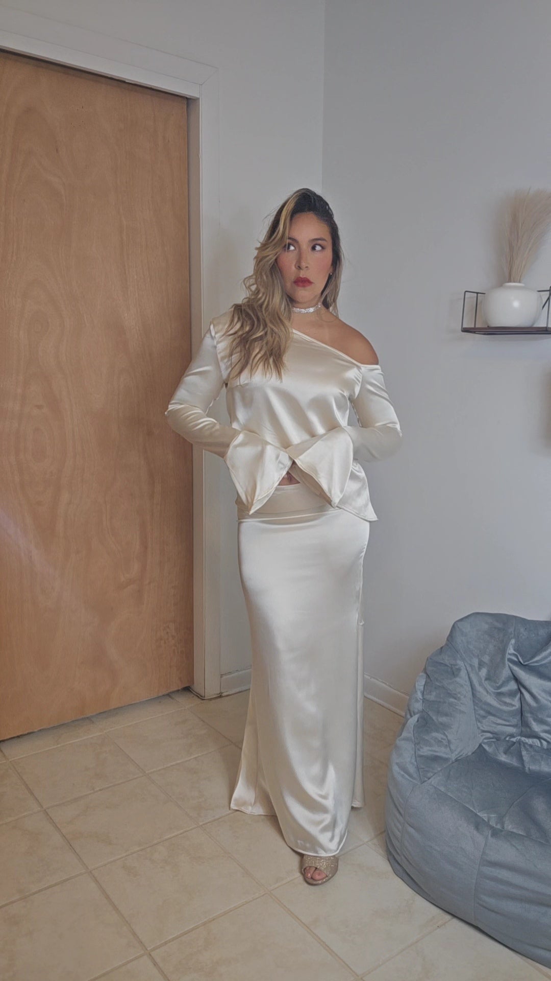 wide sleeve Asymmetric set - Ivory