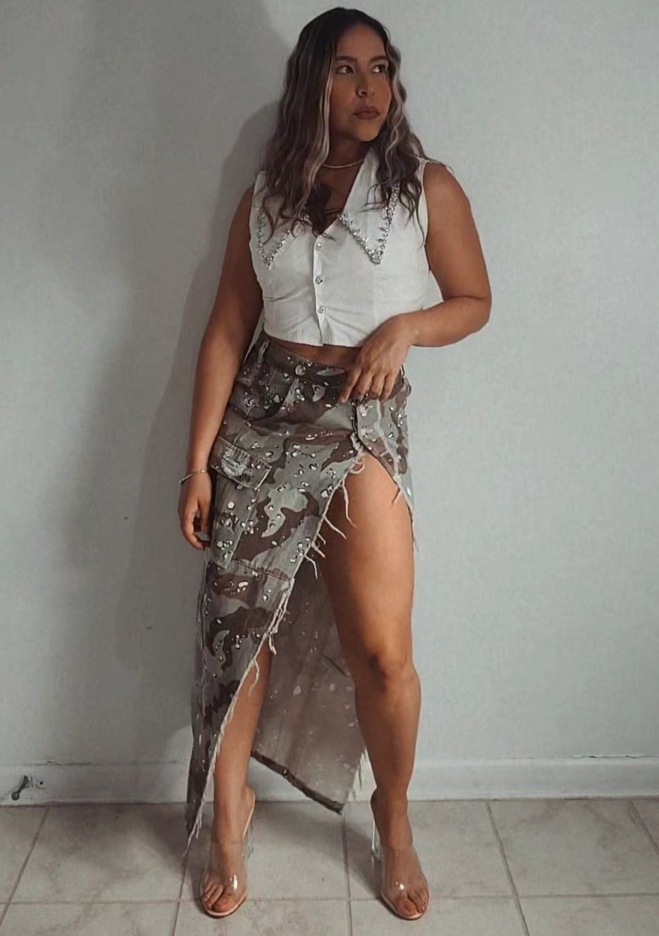 falda militar larga - camo
