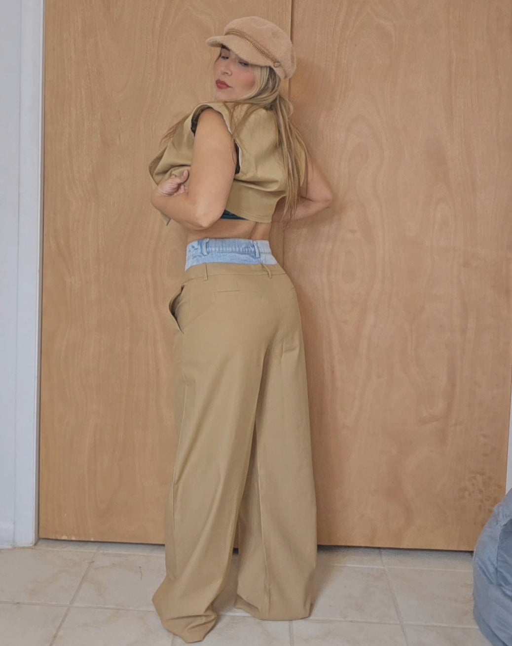Denim waistband trouser - Taupe
