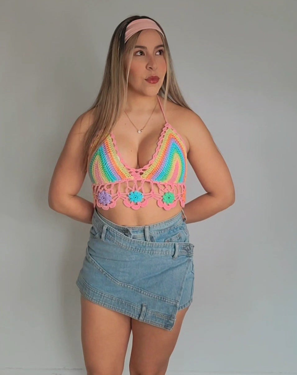 Crochet top - baby rainbow