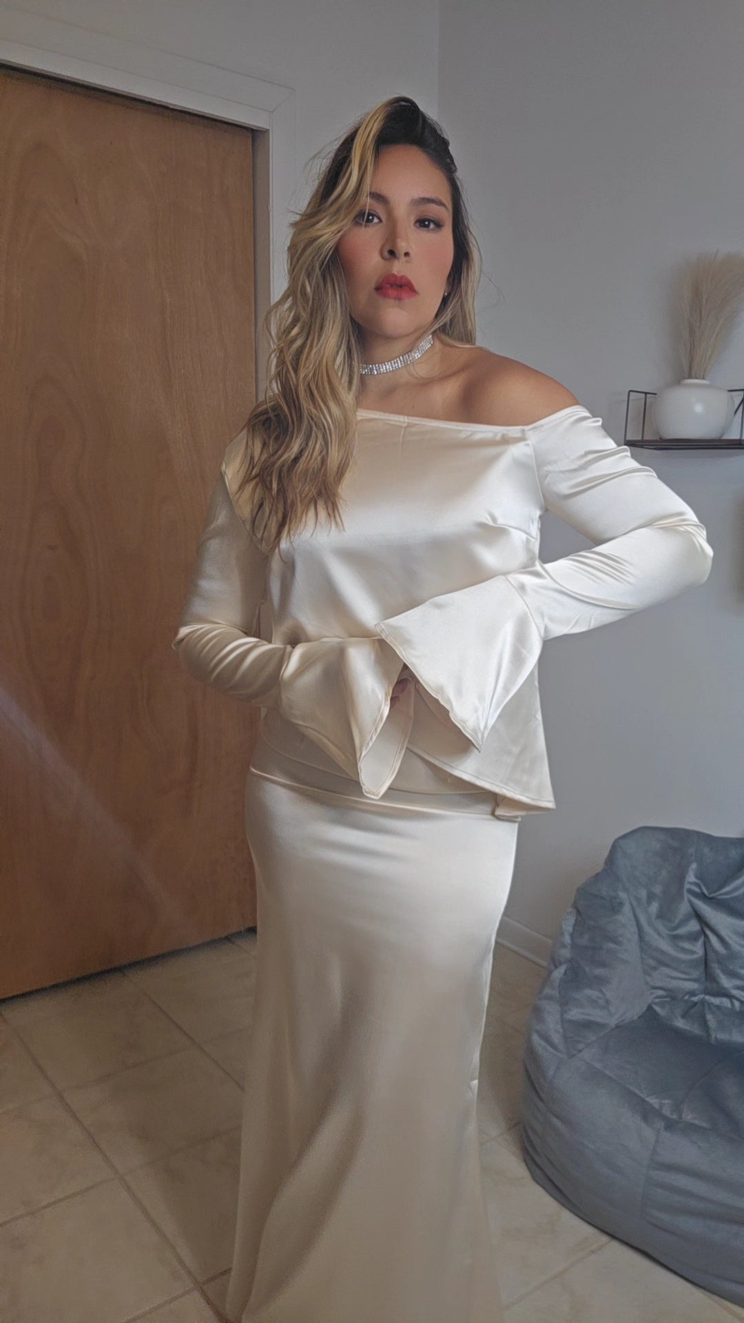 wide sleeve Asymmetric set - Ivory