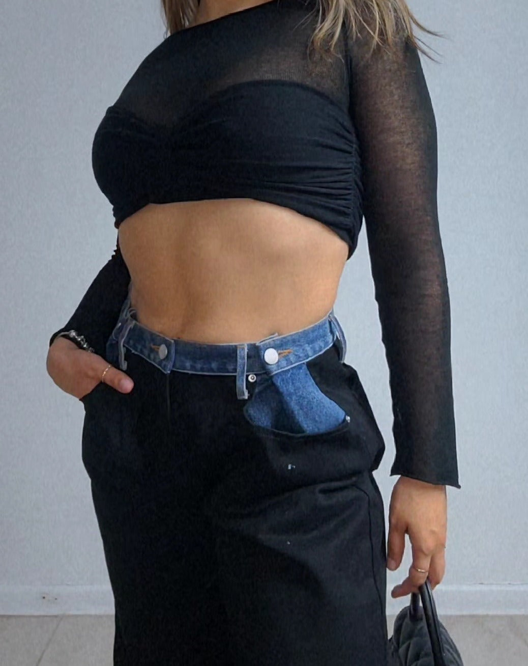 2 layers all Black and denim trouser