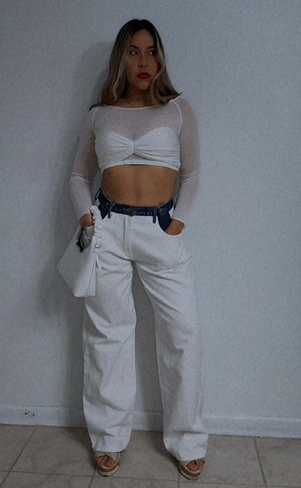 2 layers all White and denim trouser