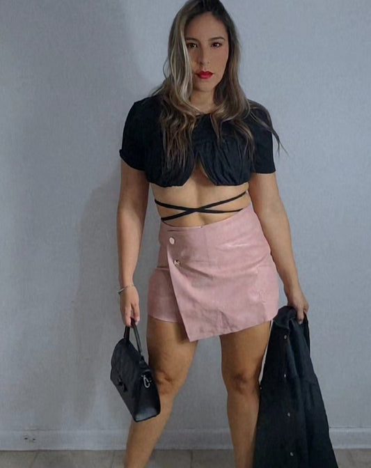 Leather skort - marmol pink blush