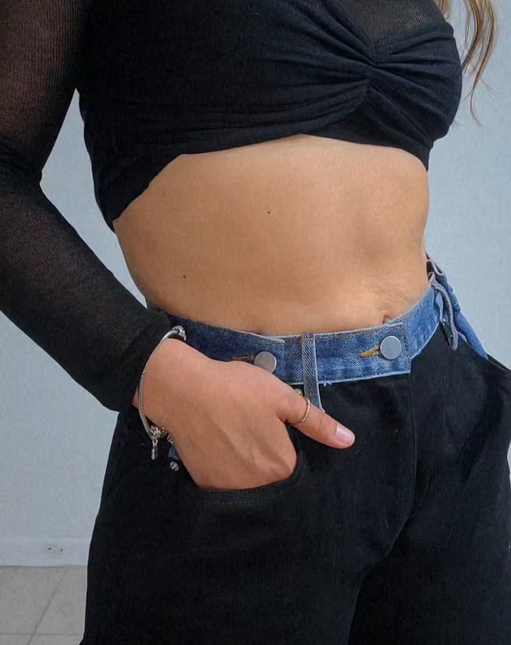 2 layers all Black and denim trouser