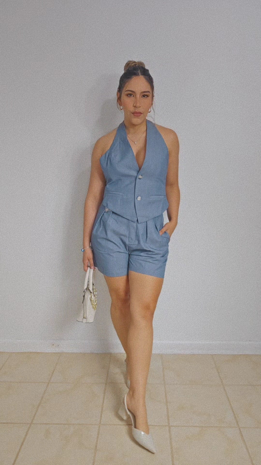 SET Vest and high waist short - denim blue