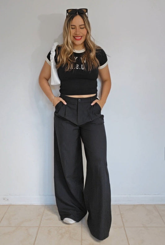 BUNDLE white Strips trouser- Black and NY Tee