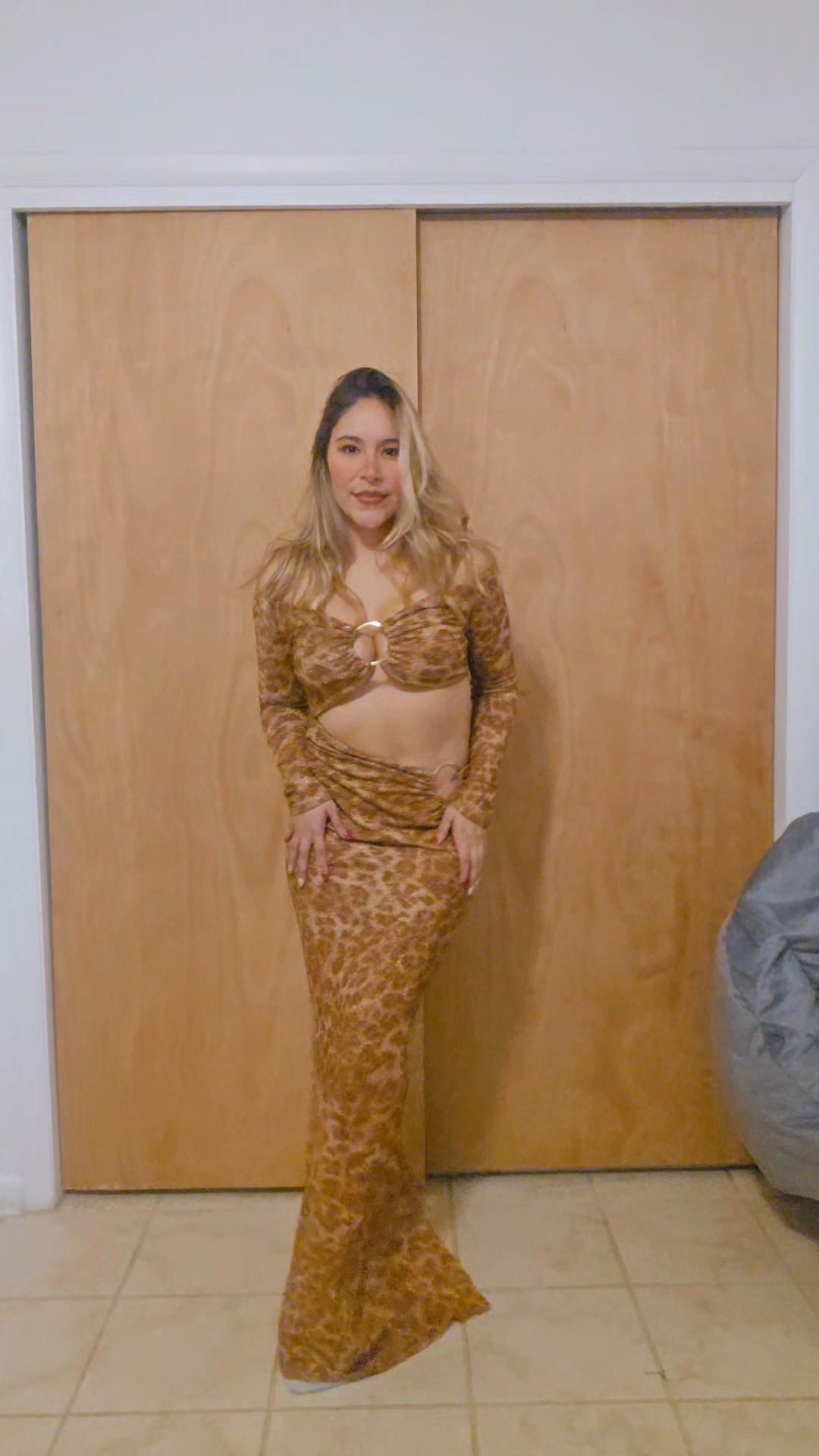 Shoulder off cut out maxi dress- leopard