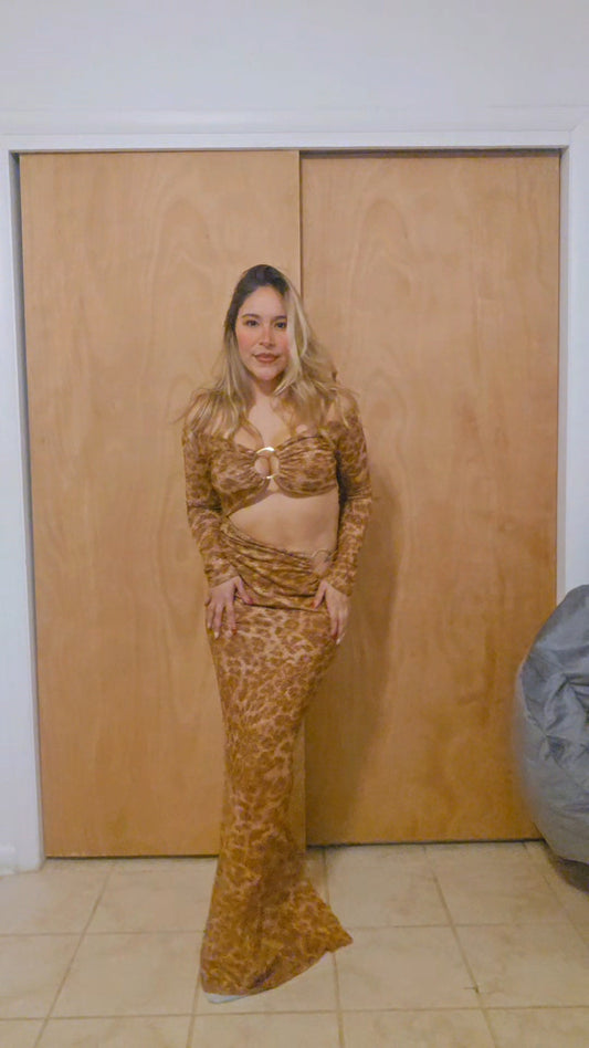 Shoulder off cut out maxi dress- leopard