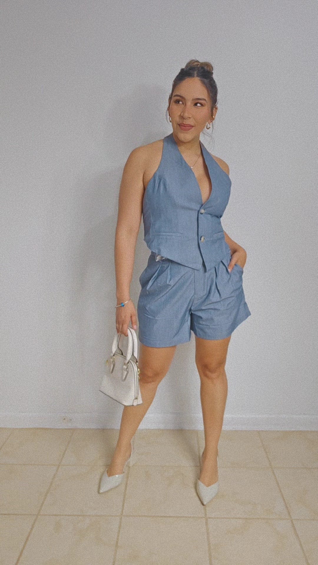 SET Vest and high waist short - denim blue