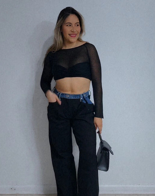 Knit crop top- black