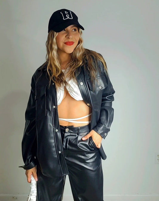 Leather oversize jacket - Black