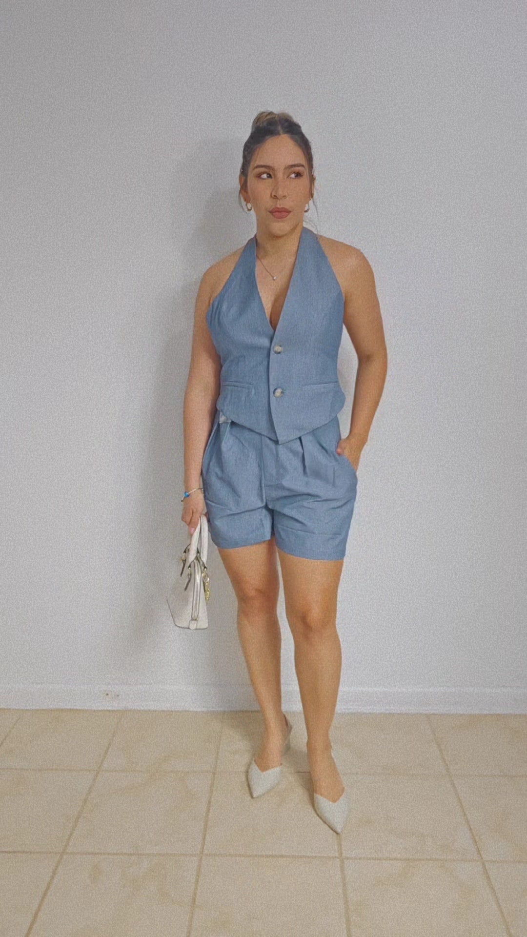 SET Vest and high waist short - denim blue