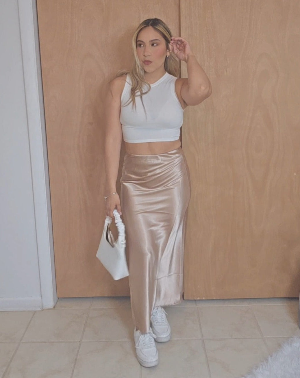 Satin maxi skirt - Beige