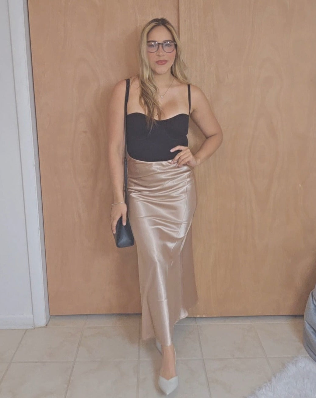 Satin maxi skirt - Beige