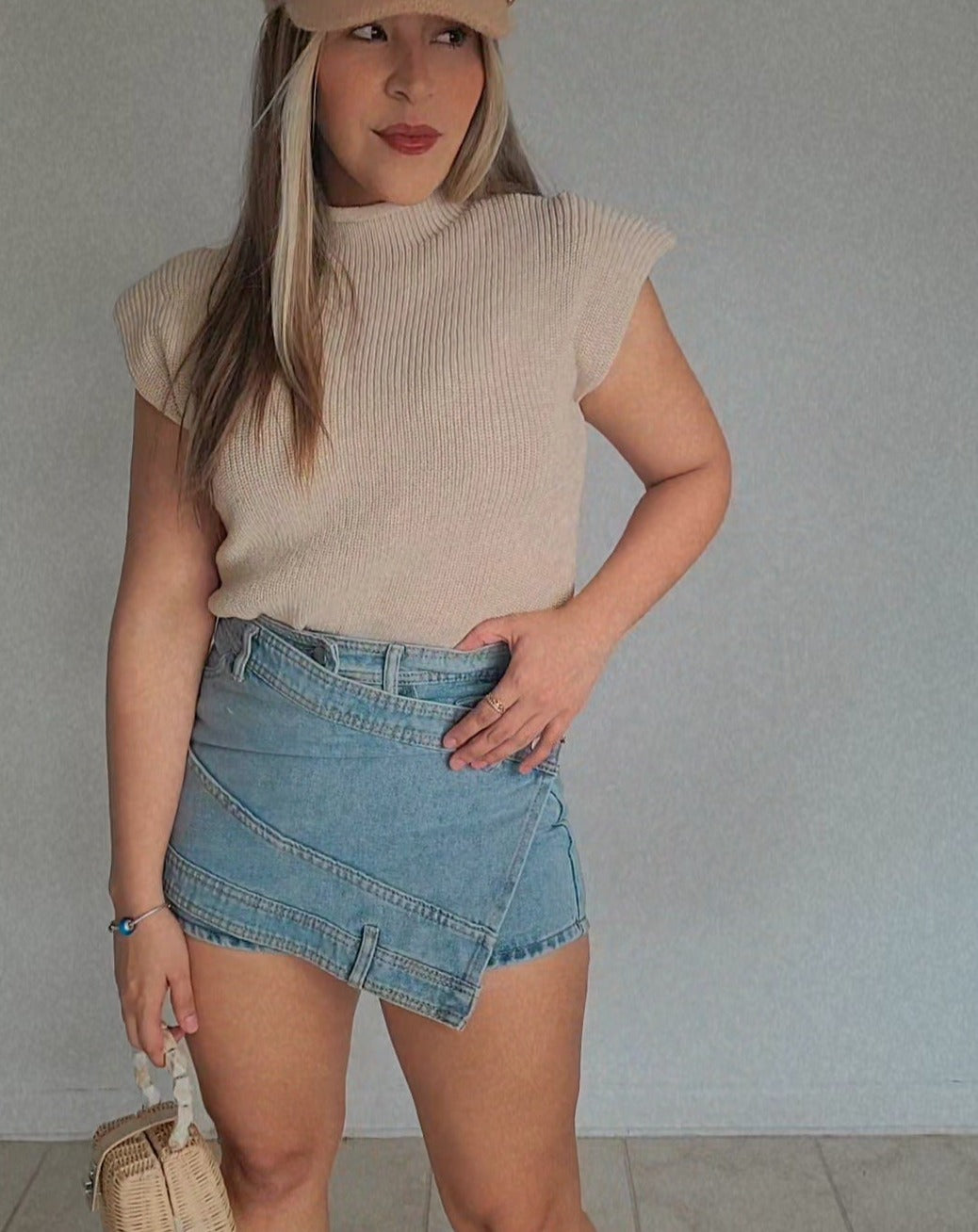 Asymmetric Denim shorts- skort