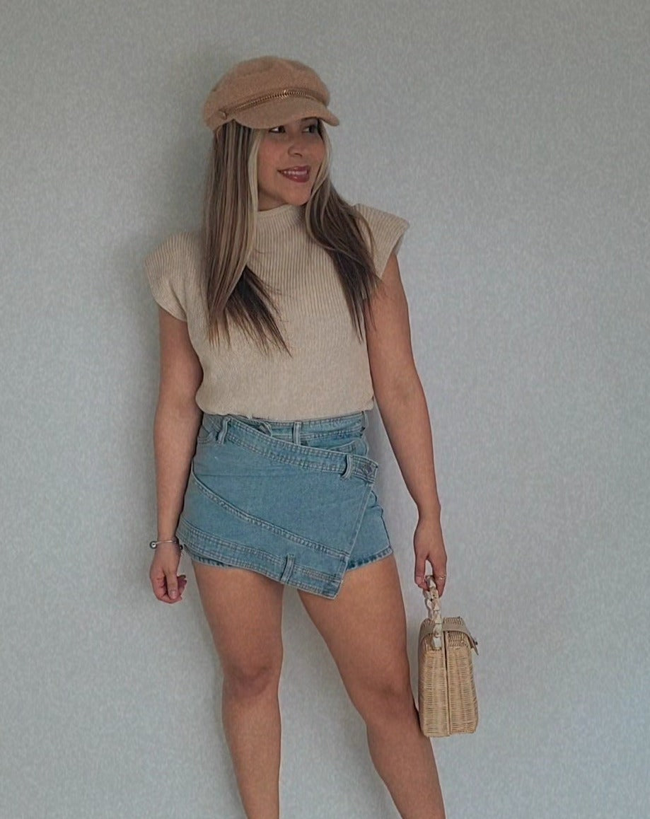 Asymmetric Denim shorts- skort