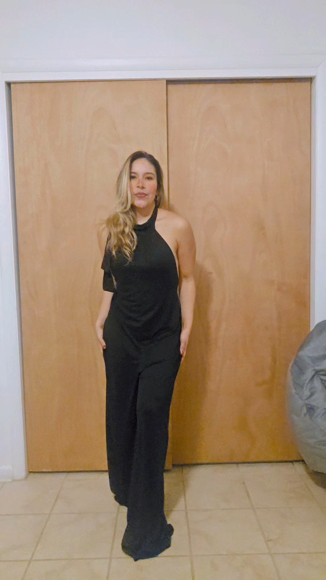 backless romper- negro