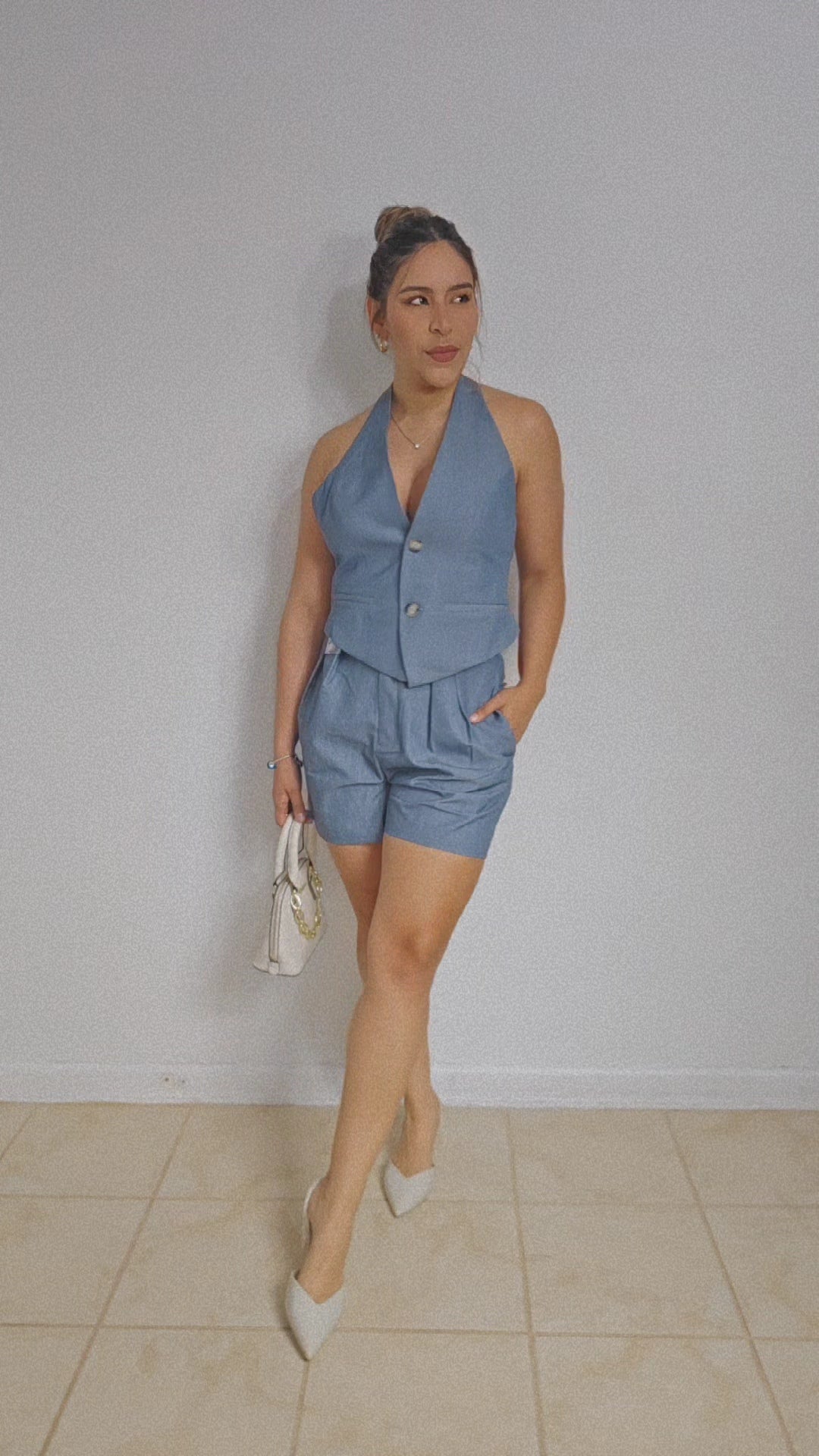 SET Vest and high waist short - denim blue