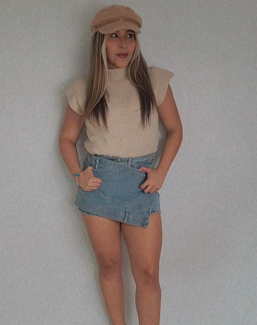 Asymmetric Denim shorts- skort